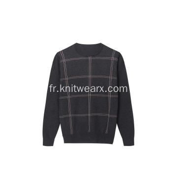 Pull à col rond en jacquard à carreaux tricotés pour hommes